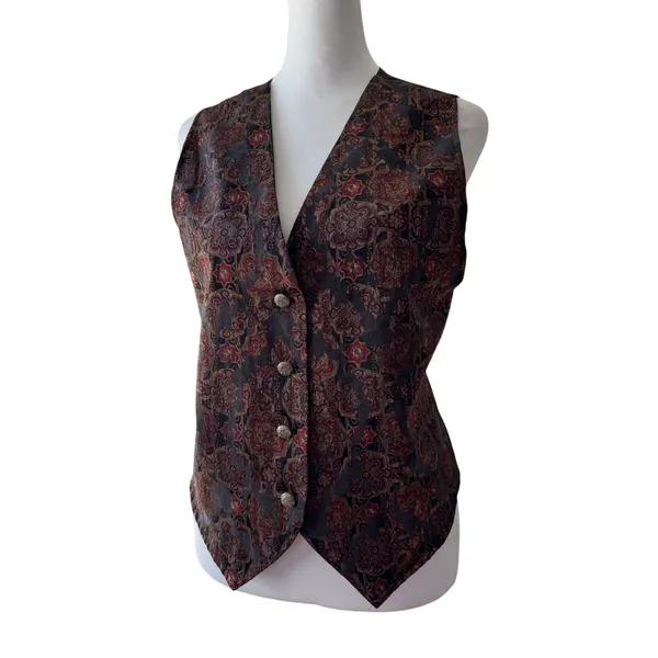 Vintage ‘90s Sostanza Contemporary Apparel Black & Red V-Neck Button Front Vest - Image 2