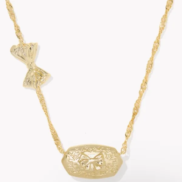 Kendra Scott x LoveShackFancy Gold Bow Elisa Necklace Pastel Blue Rosa Beux - Image 7