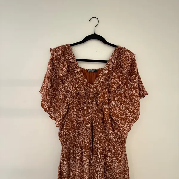 Mikarose Rust Paisley Ruffle V-Neck Smocked Maxi Dress XXL MDFP23619 - Image 2