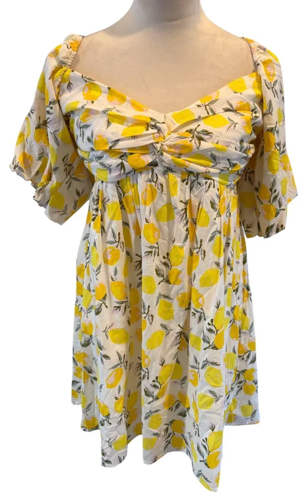 NWT Trixxi Yellow and White Lemon Tiered Puff Sleeve Mini Dress - Image 2