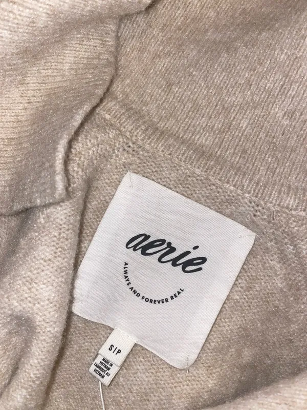 NWT!! Aerie Cream Collared V-Neck Knit Pullover Sweater Size Small Oversized - Image 5