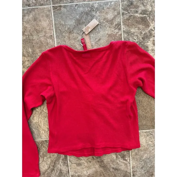 Skims Waffle Long Sleeve Henley Cranberry Size 2X - Image 9