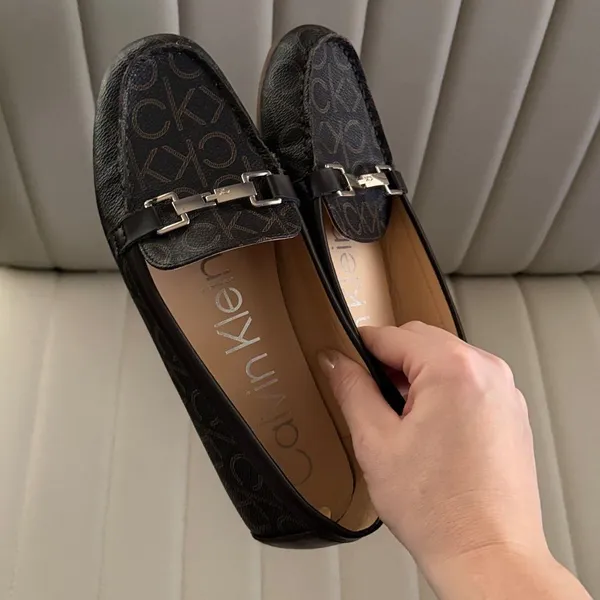 Calvin Klein Monogram Black Loafers size 7 women’s slip on shoes faux leather - Image 11