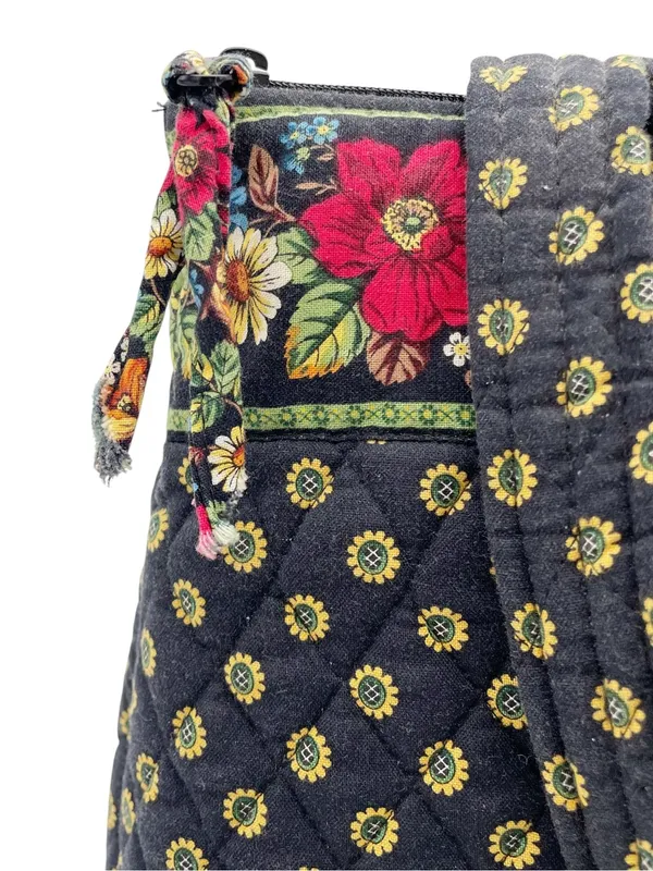 Vera Bradley Betsy Bag Vibrant Black Retired Quilted Floral Zip Top Tote Bag VTG - Image 7