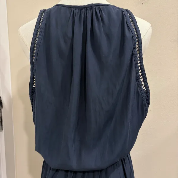 Ramy Brook Elda Sleeveless Keyhole Smocked Blouson Mini Dress Navy Blue Medium - Image 6