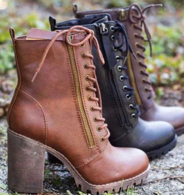 Soda Brown Lace Up Combat Boots - Image 3