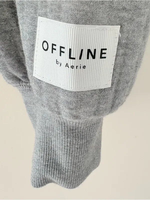Aerie OFFLINE By Aerie Coffee Run Cropped Hoodie Grey Pullover Ribbed Size M - Image 8