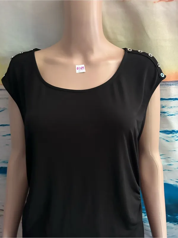 Premise Women’s Black Short Sleeve Scoop Neck Top with Shoulder Stud Detail XL - Image 8
