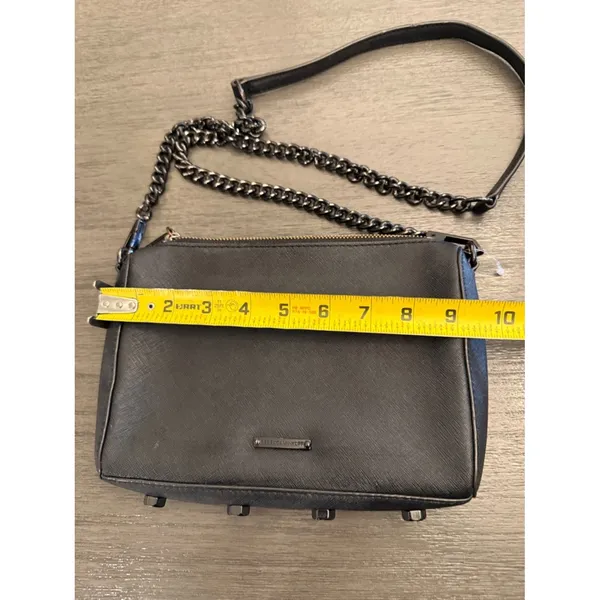 Rebecca Minkoff Avery Crossbody Bag Black Saffiano Leather‎ Gunmetal Chain OS - Image 6