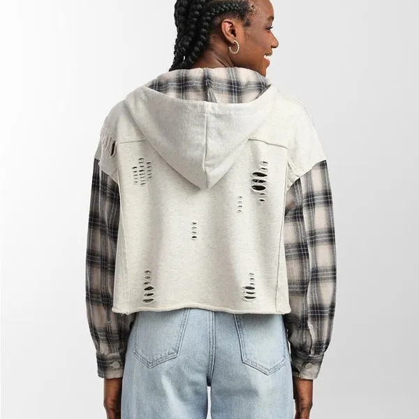 Pieced Knit Hooded Shacket - Image 2