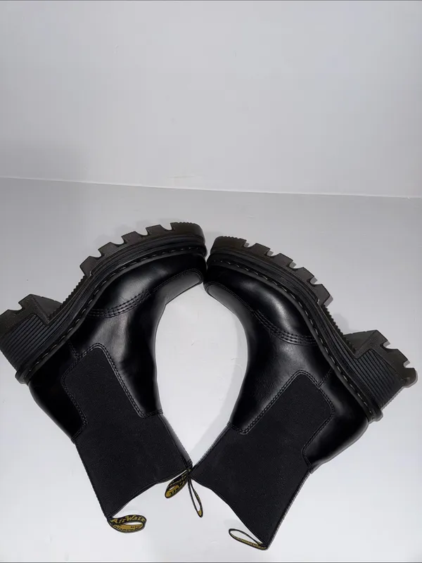 Dr. Martens Black Leather Platform Chelsea Boots with Yellow Pull Tab - Image 7