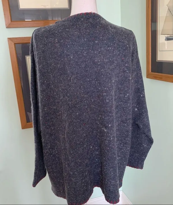 Vintage VJ Woman Angora Christmas Holiday Snowman V Neck Sweater Cardigan 1X - Image 5
