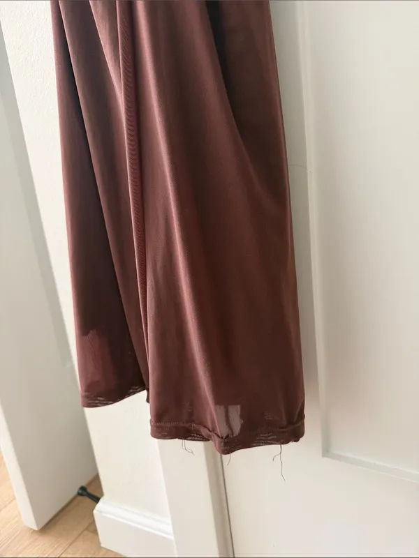 Ruched Cowl Neck Maxi Dress in Chocolate Brown - Image 5