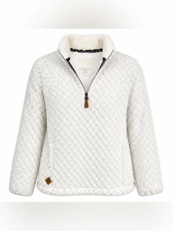 Simply Southern White Plush Sherpa Quarter Zip Pullover Women’s Medium - Image 2