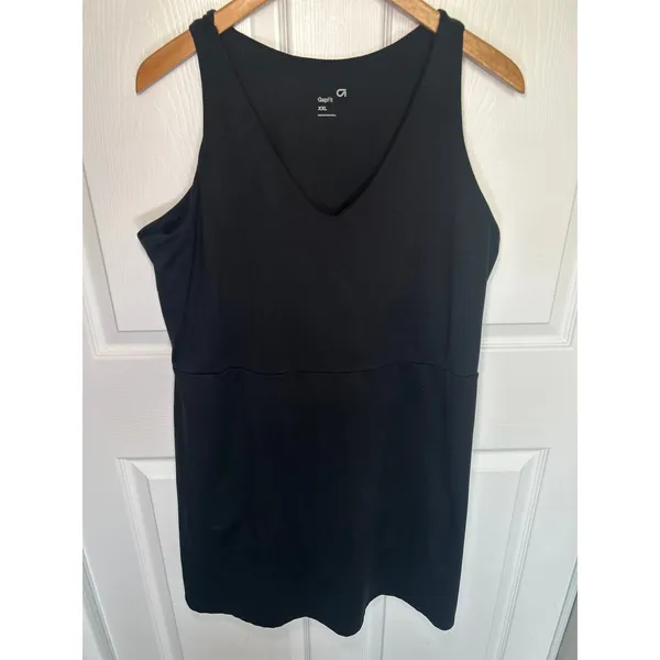 GapFit Exercise‎ Dress V-Neck XXL Black Built-in Shorts Pocket Athleisure Active - Image 2
