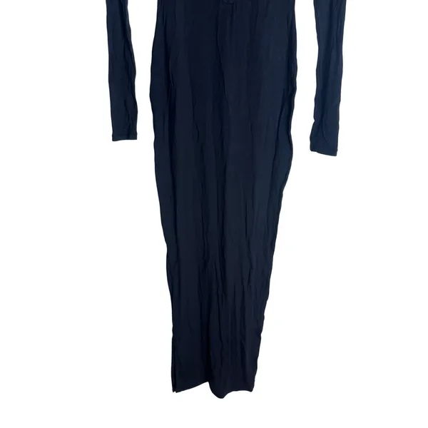 SKIMS Sleep Dress Women's Long Sleeve Henley Maxi Onyx Black XS - Image 5