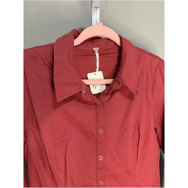Free People Thea Mini Shirt Dress Pink Cinnamon‎ Rust Button Front NWT M - Image 4