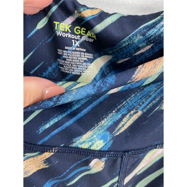 Tek Gear Womens Capri Leggings Abstract Brushstroke Mesh Panels Navy Blue 1X - Image 4