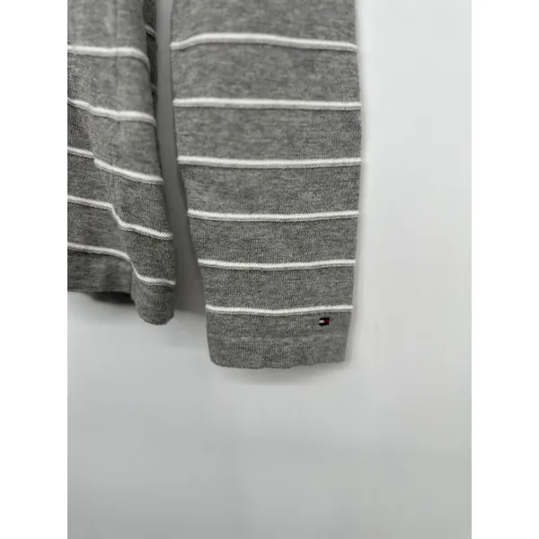 Tommy Hilfiger Sweater Womens Small Gray Striped V-Neck Pullover‎ Preppy Coastal - Image 2