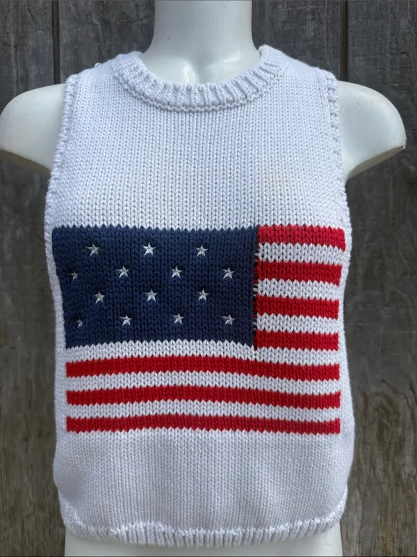 Show Me Your MuMu White Knit Tank with Red, White & Blue Flag Graphic Size Small - Image 3