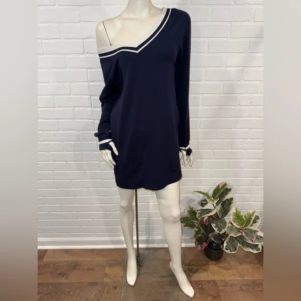 Offline by Aerie ChillUp Navy V-Neck Athleisure Dress with White Trim - Image 5