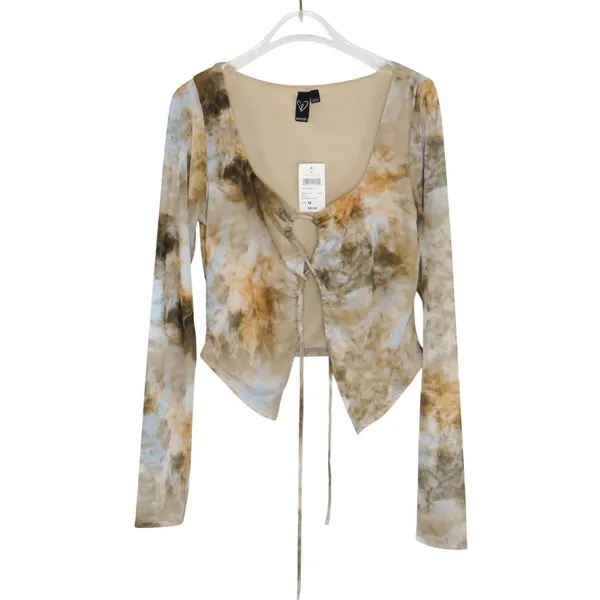 Windsor Getting Attention Abstract Print Mesh Crop Top Tie Front Medium - Image 4
