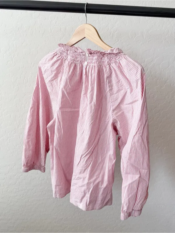 J. Crew Cotton Poplin Smocked Striped Top Pink White - Image 3