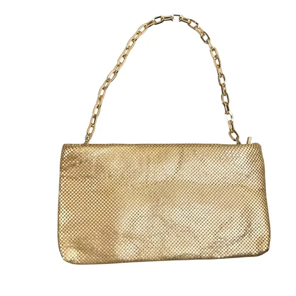 Shiraleah Chicago Gold Mesh Clutch Evening Shoulder Bag Metallic Chain 80s Glam - Image 2