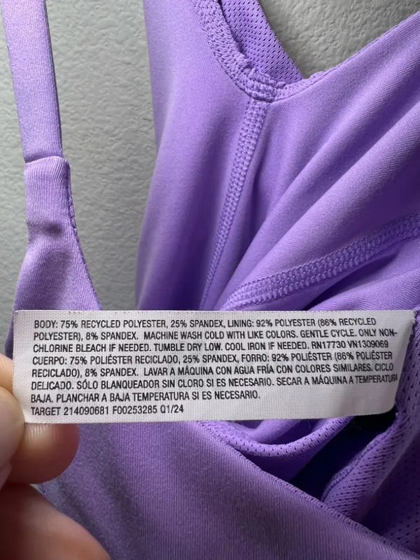 All In Motion Athletic Romper Body Suit Lilac Purple Shelf Bra Bike Shorts Large - Image 10