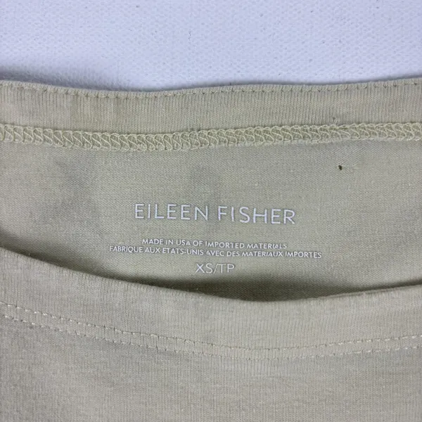 Eileen Fisher Shirt Womens XS Beige Crewneck Short Sleeve Cotton Spandex Basic‎ - Image 4