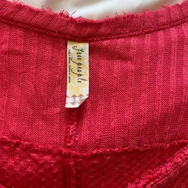 Free People Sunset Park Thermal Oversized Waffle Knit Red Coral Long Sleeve Boho - Image 4