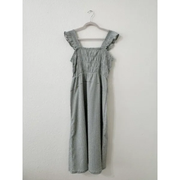 Old Navy Green White Gingham Smocked Midi Dress Ruffle Straps Size Medium - Image 2