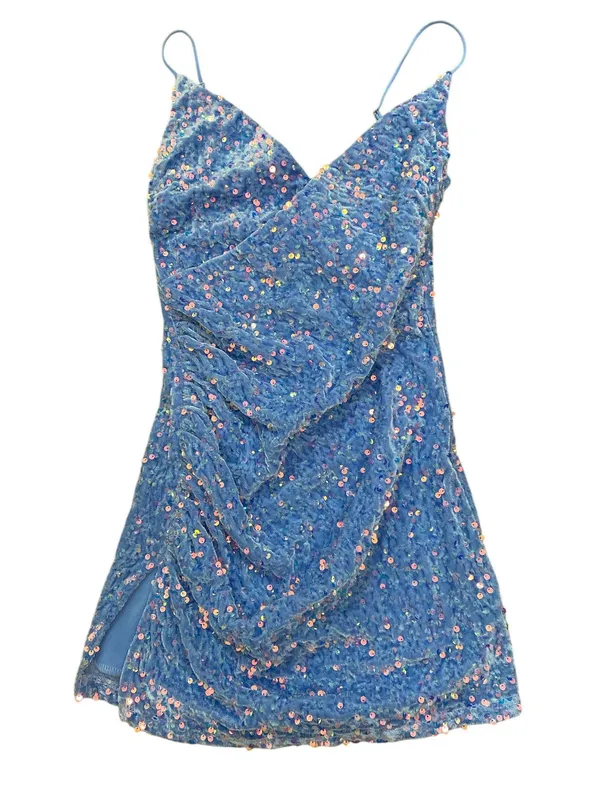 Lucy in the Sky Velvet Iridescent Sequin Bodycon Dress in Blue - Image 3