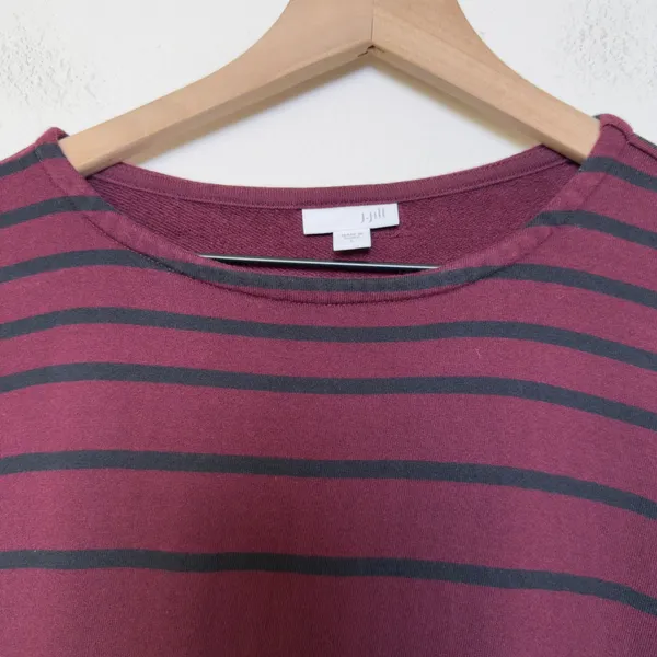 J. Jill‎ Women Tunic Dress Large Burgundy Black Stripe Long Sleeve Knit Lounge - Image 2