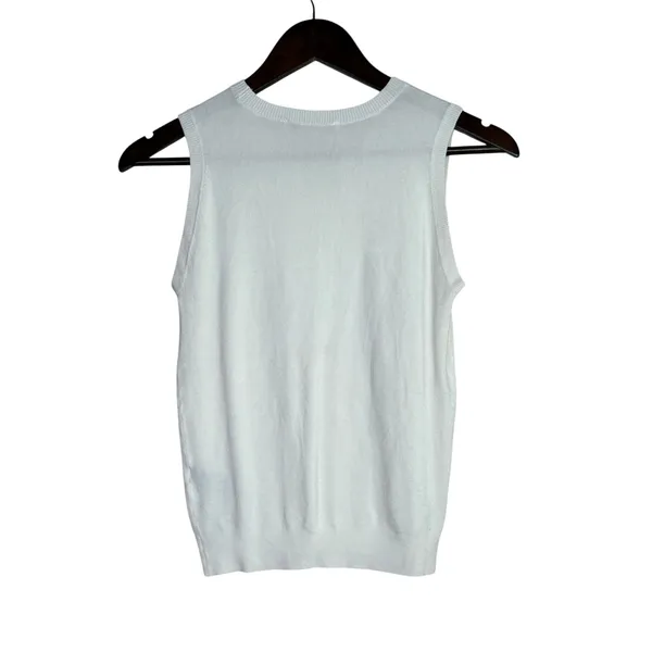 Zara Ribbed Hem Soft Knit Sleeveless Crew Neck Stretch Tank Top Small White - Image 13