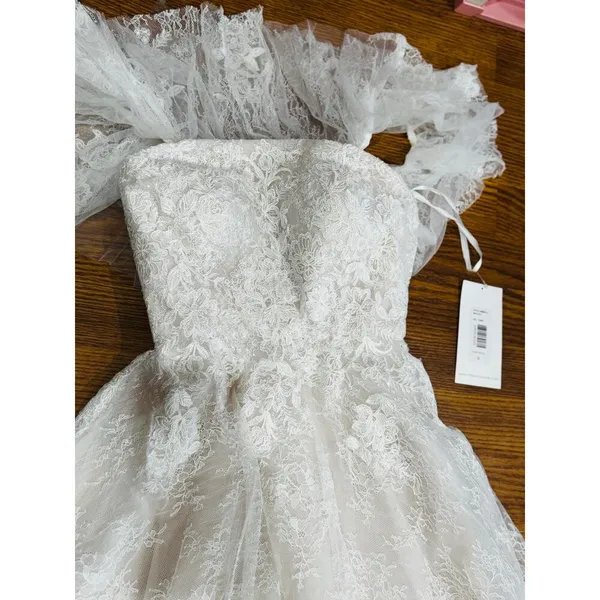 Theia Imelda off-the-shoulder embellished Chantilly Ivory lace bridal gown sz O - Image 7