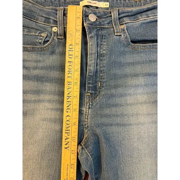 Levis 726 Flare Jeans Womens 31 Blue Denim Striped High Rise Light Wash Stretch - Image 3