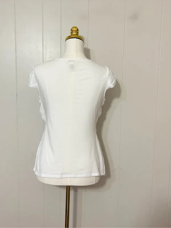 Sundance White Ruched Smocked Cotton Modal Short Sleeve Blouse Top Size S - Image 4
