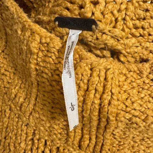 Free People Desert Sun Golden Yellow Beachy Slouch Chunky Sweater Large - Image 5