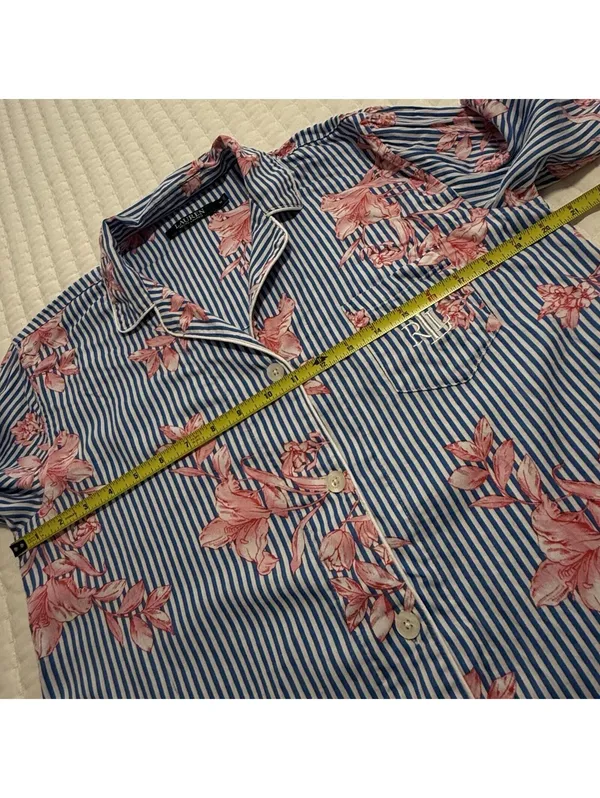 Lauren Ralph Lauren Floral & Stripe Blue Pajama Sleep Shirt Button Up M Medium - Image 2