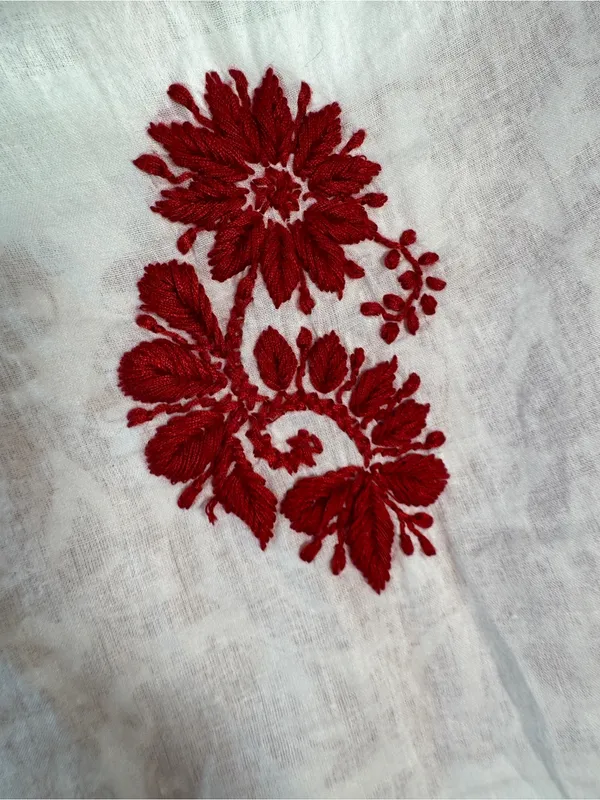 Raga White Red Embroidered Floral Babydoll Blouse Womens L Boho Cotton Top - Image 2