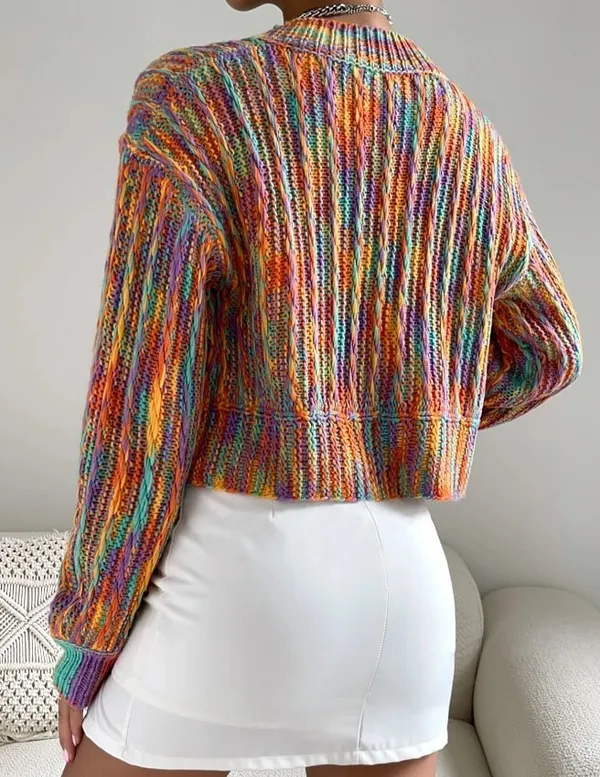 Color Block Cropped Knit Cardigan - Image 2