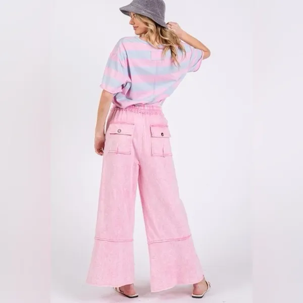 SAGE + FIG Mineral Washed Terry Wide Leg Pants size large pink - Image 2