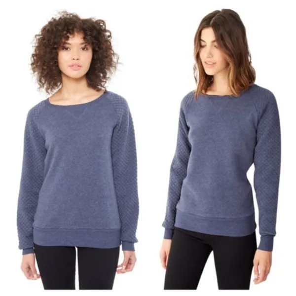 Alternative Terry Quilted Pullover Blue XS S Knit Sweatshirt Crew Neck - Image 5