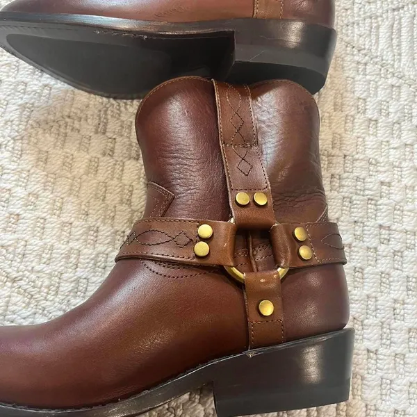 Frye Billy Short Leather Harness Booties in Saddle - Image 5