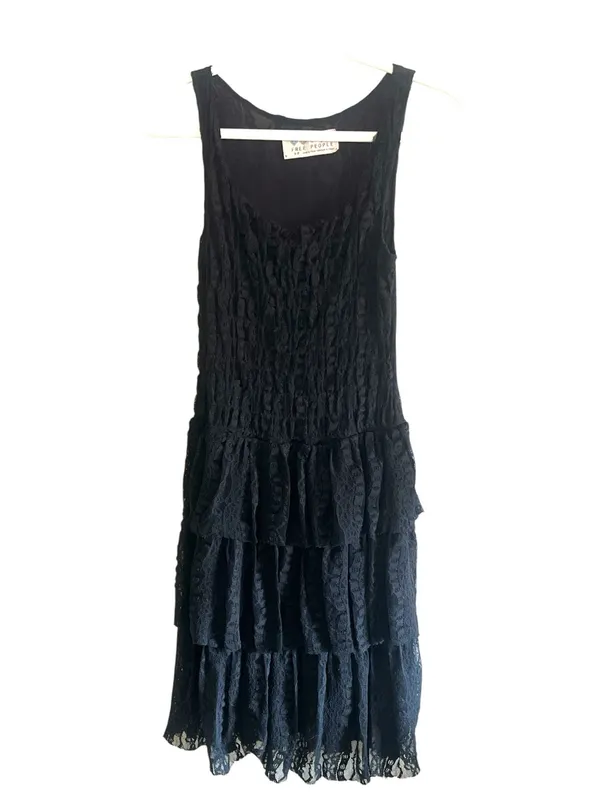 Free People Black Lace Tiered Dress Romantic Goth‎ Whimsigoth S - Image 2