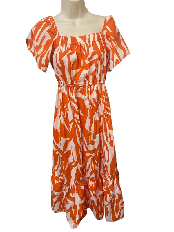 Nation AK Outfits Long Tropical Orange Maxi Tiered dress women size S - Image 2