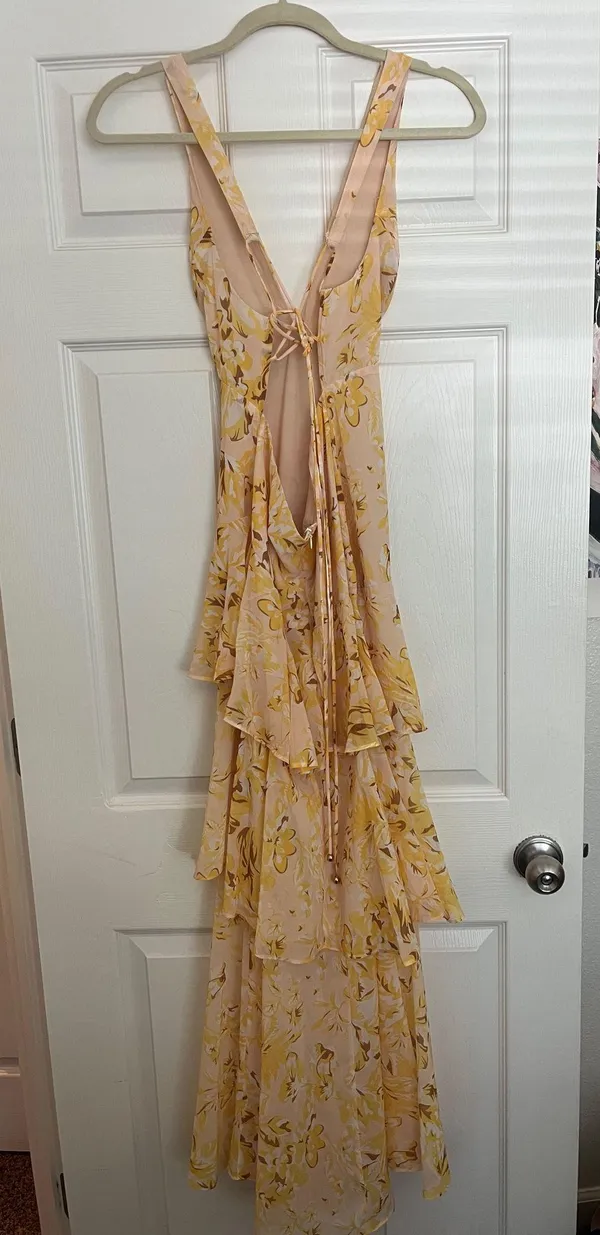 One And Only Collective Yellow Floral Ruffle Open Back Dress - Image 5