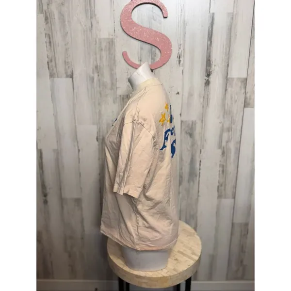 Youthphoria “Don’t Forget to Smile” Graphic T-Shirt Earth Print Beige Tee Small - Image 4
