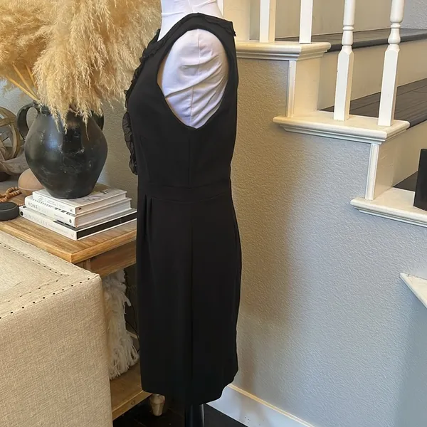 J. Crew Sheath Dress Ruffle Sleeveless Career Party Rayon Black Size 10 - Image 3